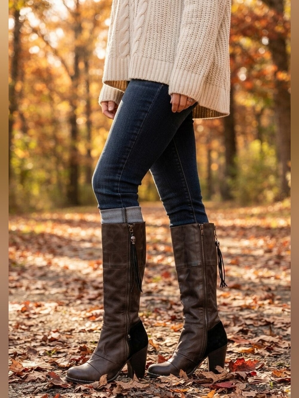 Kelsi Dagger Leather Knee High Heeled Boots Tassel Zip Women's US 6
